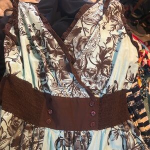 Elegant Blue and Brown Midi Dress